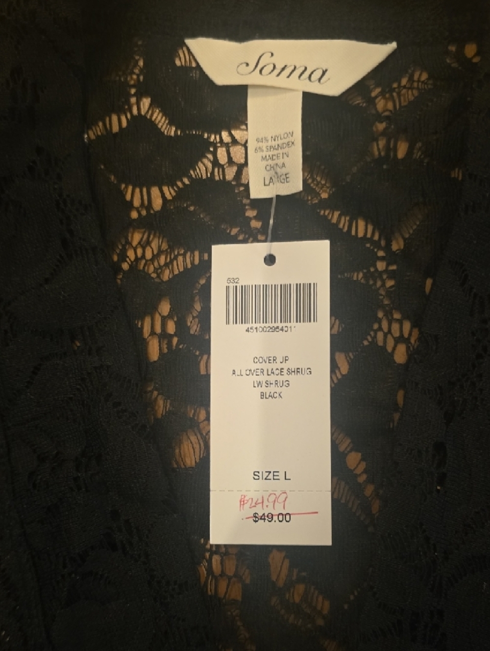 Soma Black All-Over Lace Shrug - Picture 2 of 3